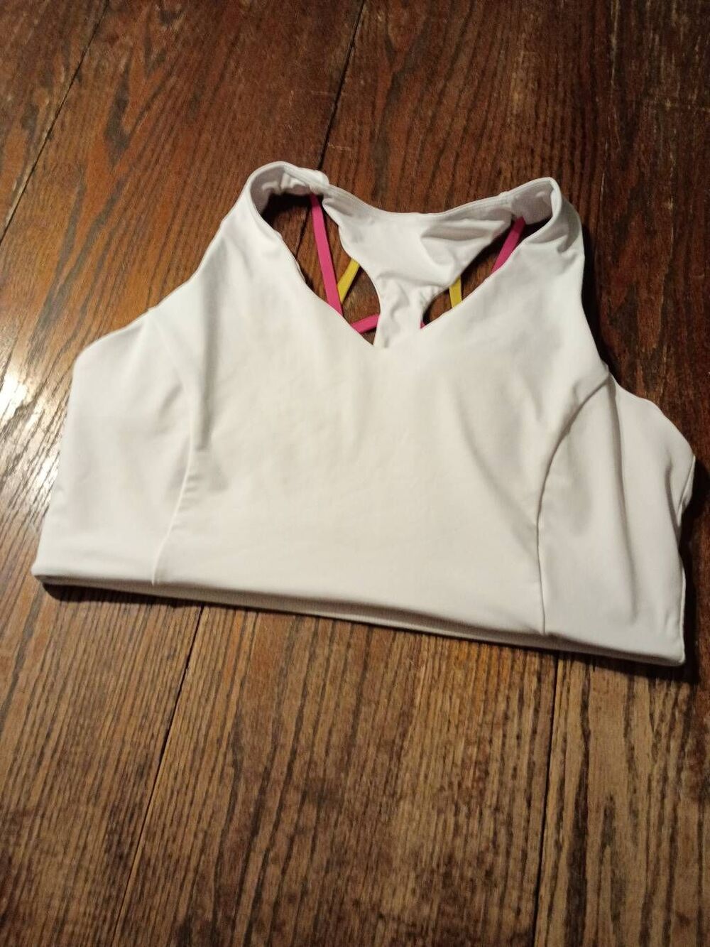 3X Fabletics White Pink Yellow Sports Bra
